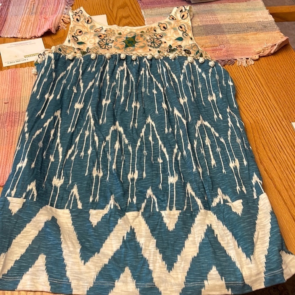 Anthropologie Floreat “Cascata” Pom Pom Embroidered Tunic Sleeveless Top Size S‎